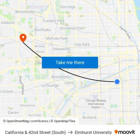 California & 42nd Street (South) to Elmhurst University map