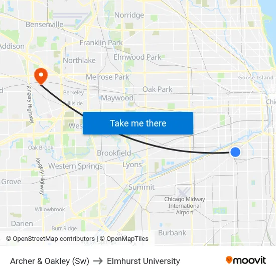 Archer & Oakley (Sw) to Elmhurst University map