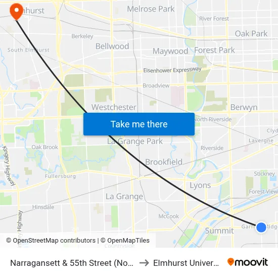 Narragansett & 55th Street (North) to Elmhurst University map