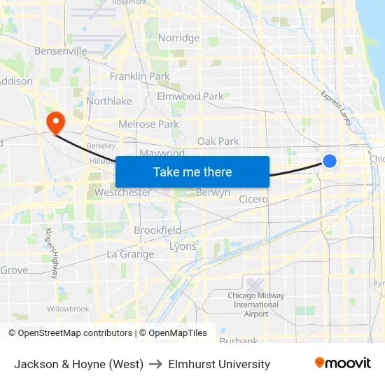 Jackson & Hoyne (West) to Elmhurst University map