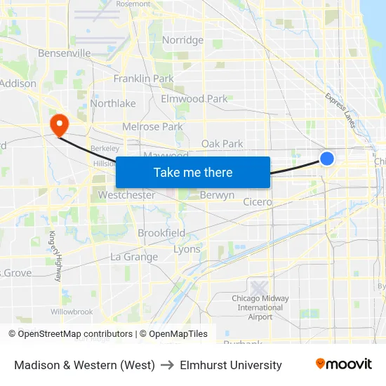 Madison & Western (West) to Elmhurst University map