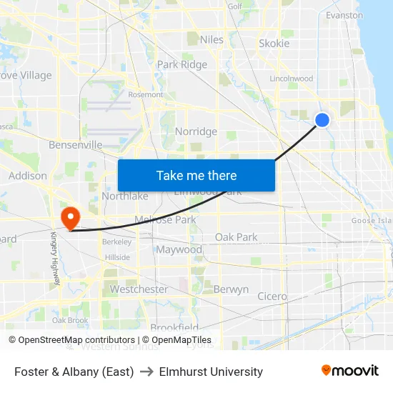 Foster & Albany (East) to Elmhurst University map