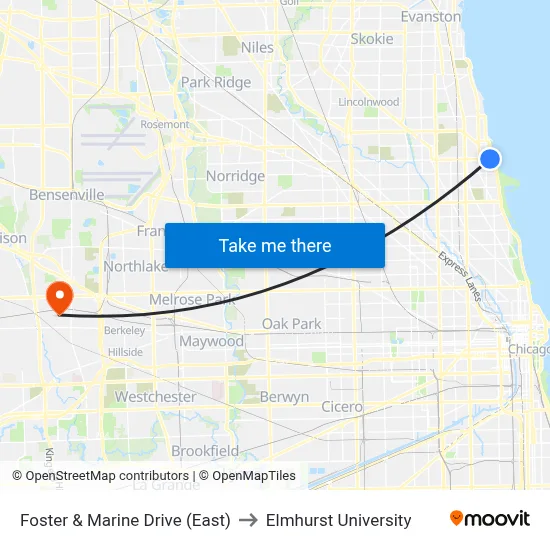 Foster & Marine Drive (East) to Elmhurst University map