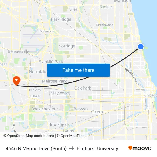 4646 N Marine Drive (South) to Elmhurst University map