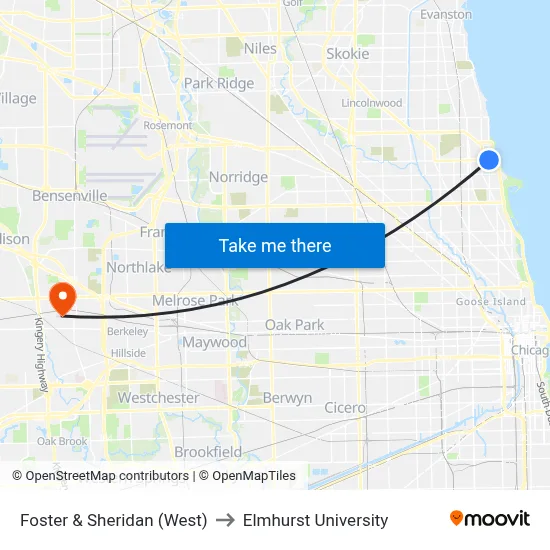 Foster & Sheridan (West) to Elmhurst University map
