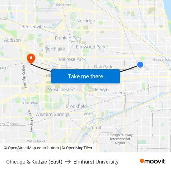 Chicago & Kedzie (East) to Elmhurst University map