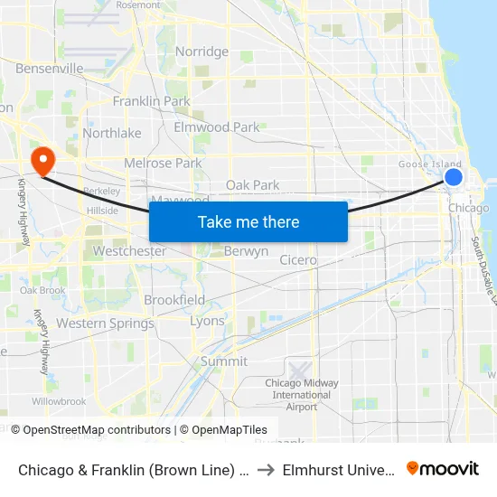 Chicago & Franklin (Brown Line) (East) to Elmhurst University map