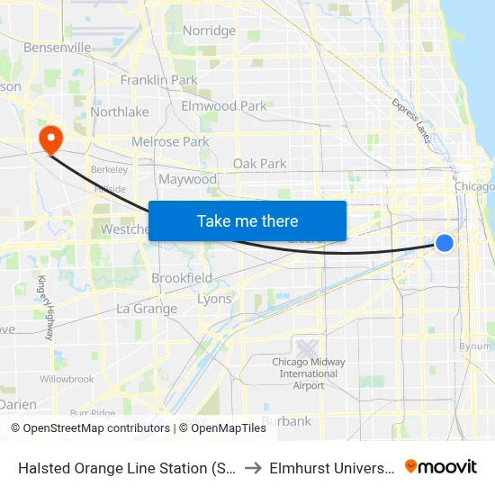 Halsted Orange Line Station (Sw) to Elmhurst University map