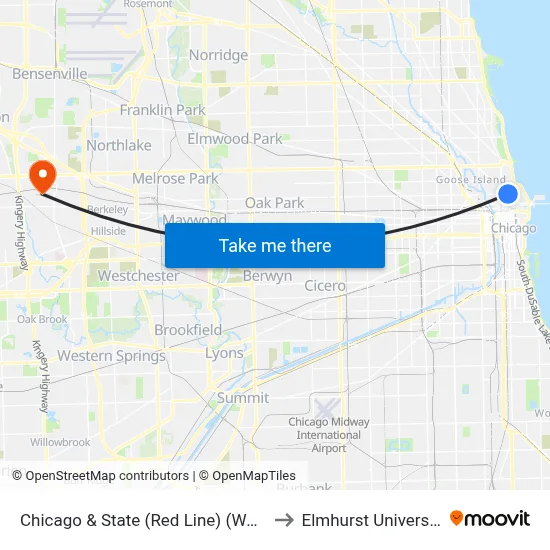 Chicago & State (Red Line) (West) to Elmhurst University map
