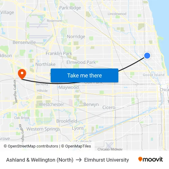 Ashland & Wellington (North) to Elmhurst University map