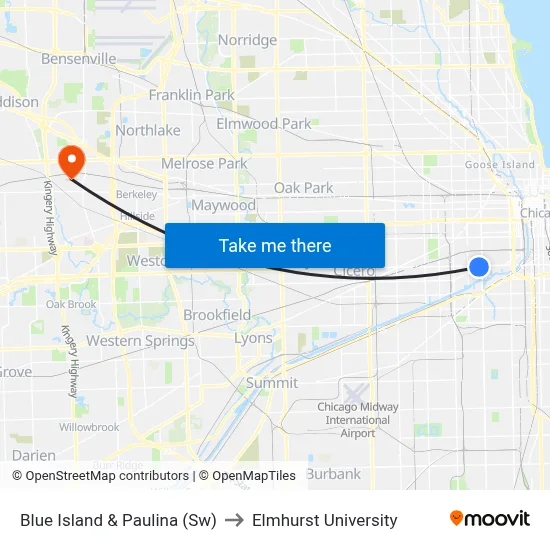 Blue Island & Paulina (Sw) to Elmhurst University map