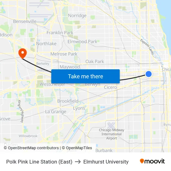 Polk Pink Line Station (East) to Elmhurst University map