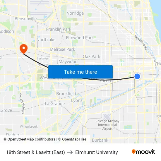 18th Street & Leavitt (East) to Elmhurst University map