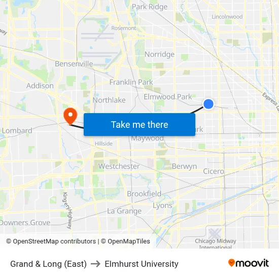 Grand & Long (East) to Elmhurst University map