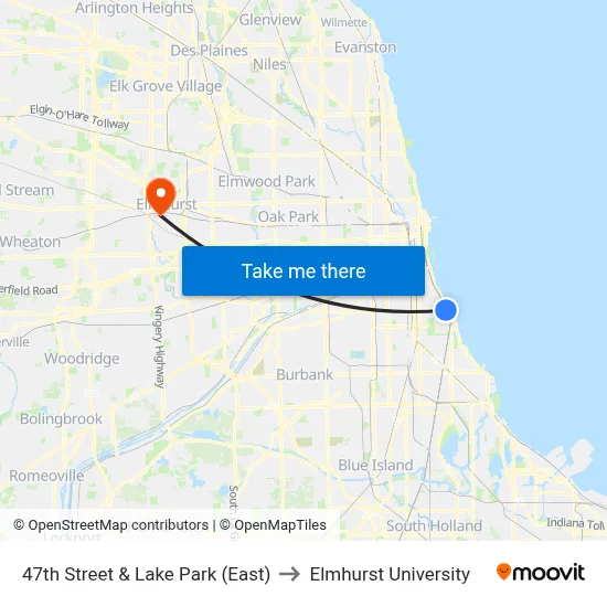 47th Street & Lake Park (East) to Elmhurst University map
