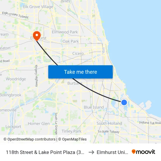 118th Street & Lake Point Plaza (3600 E) (West) to Elmhurst University map