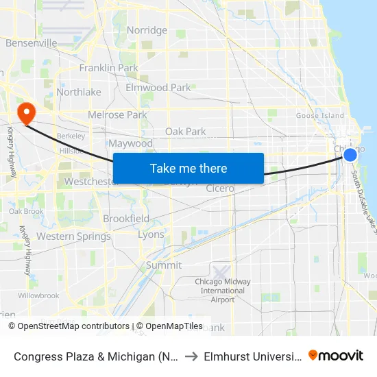 Congress Plaza & Michigan (Ne) to Elmhurst University map