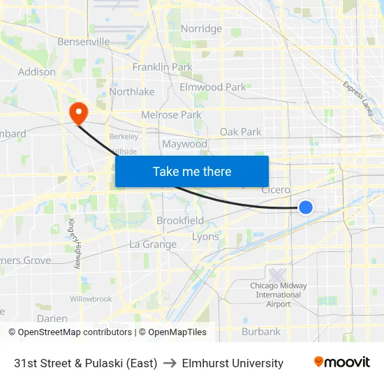 31st Street & Pulaski (East) to Elmhurst University map