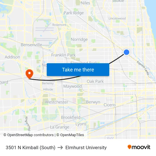 3501 N Kimball (South) to Elmhurst University map