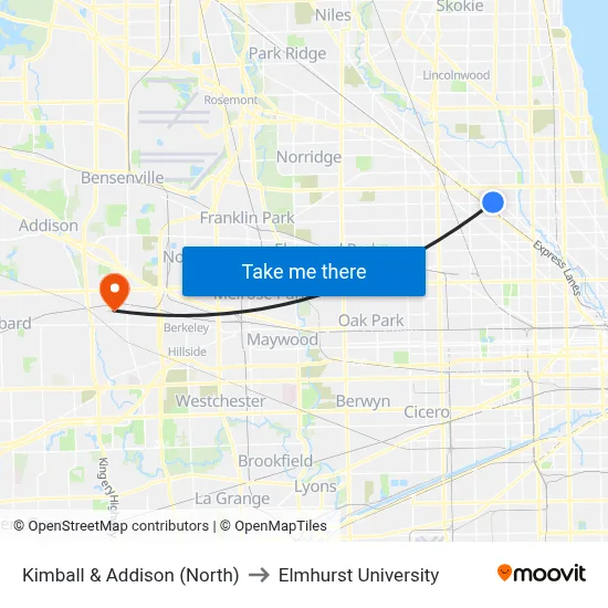 Kimball & Addison (North) to Elmhurst University map