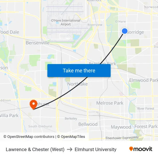 Lawrence & Chester (West) to Elmhurst University map