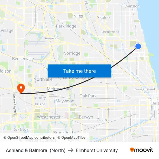 Ashland & Balmoral (North) to Elmhurst University map