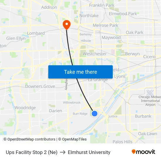 Ups Facility Stop 2 (Ne) to Elmhurst University map