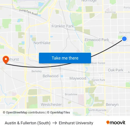 Austin & Fullerton (South) to Elmhurst University map