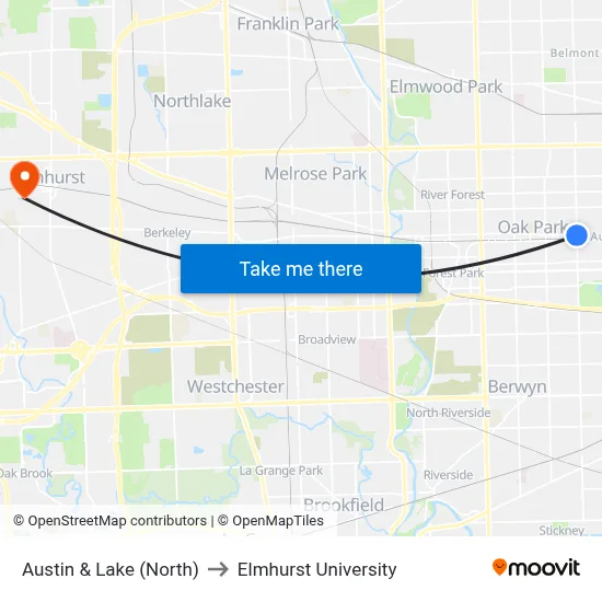 Austin & Lake (North) to Elmhurst University map