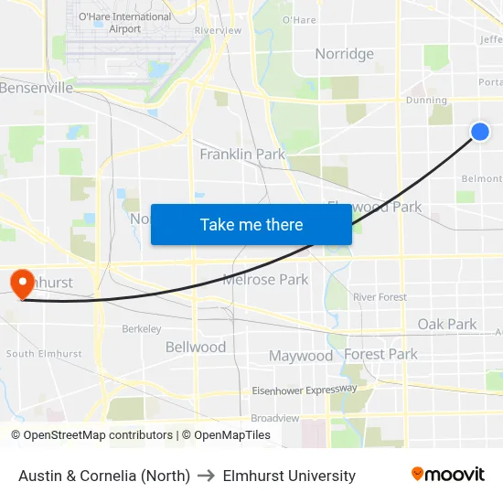 Austin & Cornelia (North) to Elmhurst University map