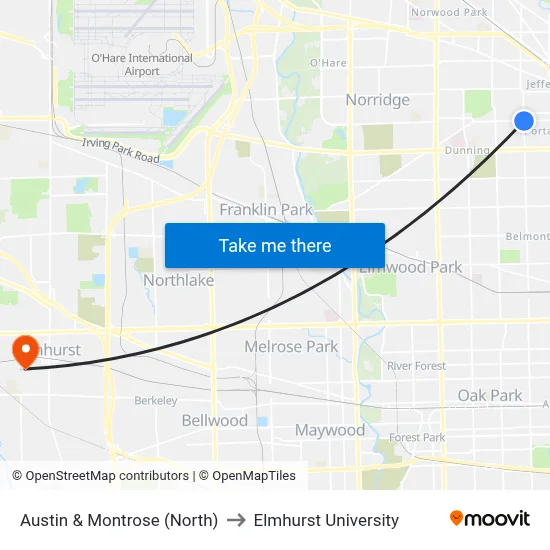 Austin & Montrose (North) to Elmhurst University map