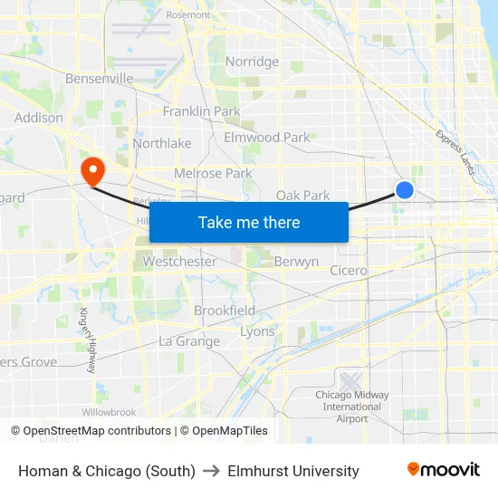 Homan & Chicago (South) to Elmhurst University map