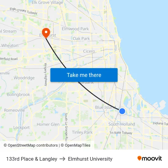 133rd Place & Langley to Elmhurst University map