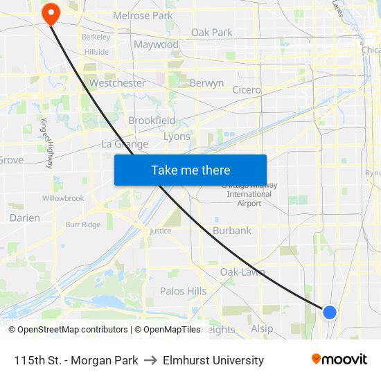115th St. - Morgan Park to Elmhurst University map