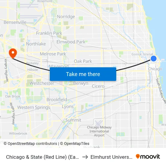 Chicago & State (Red Line) (East) to Elmhurst University map