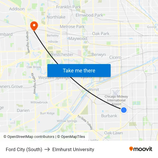 Ford City (South) to Elmhurst University map