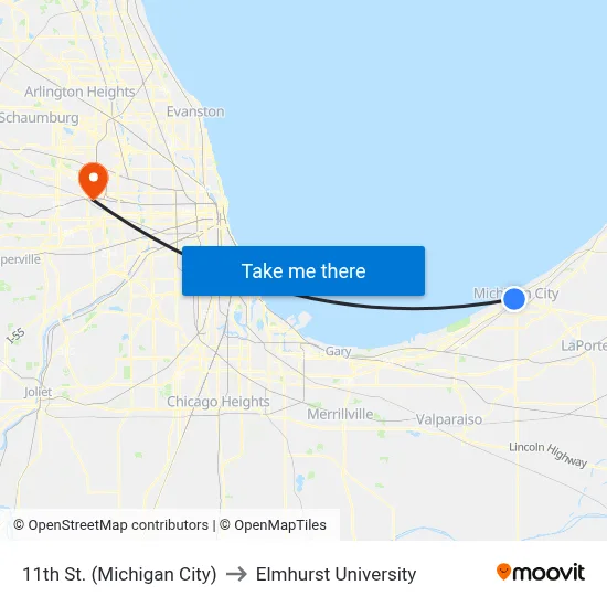 11th St. (Michigan City) to Elmhurst University map