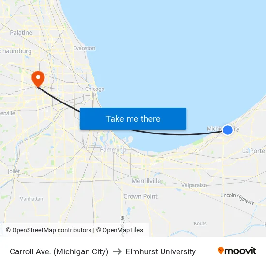 Carroll Ave. (Michigan City) to Elmhurst University map