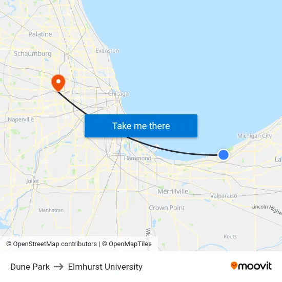 Dune Park to Elmhurst University map
