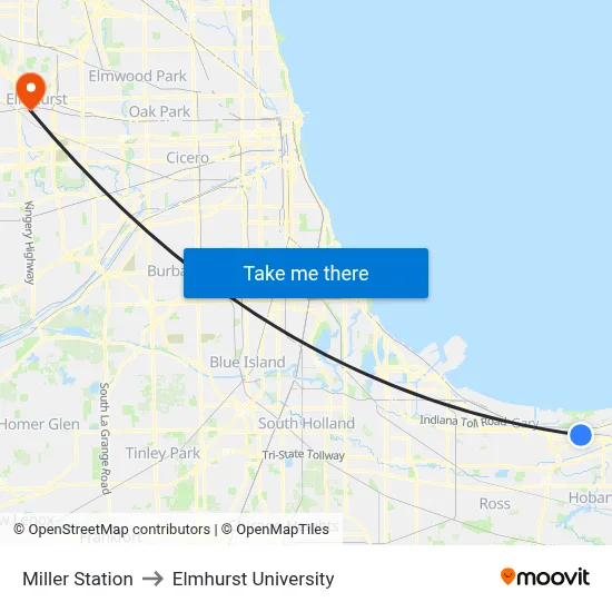 Miller Station to Elmhurst University map