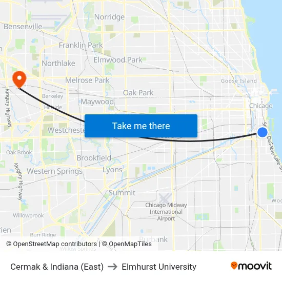 Cermak & Indiana (East) to Elmhurst University map