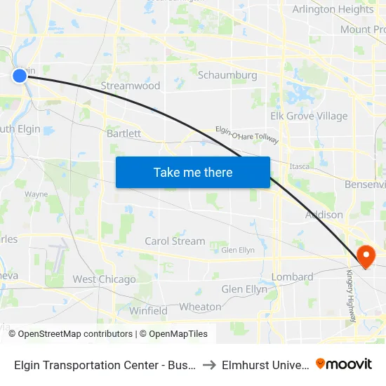 Elgin Transportation Center - Bus Stop A to Elmhurst University map