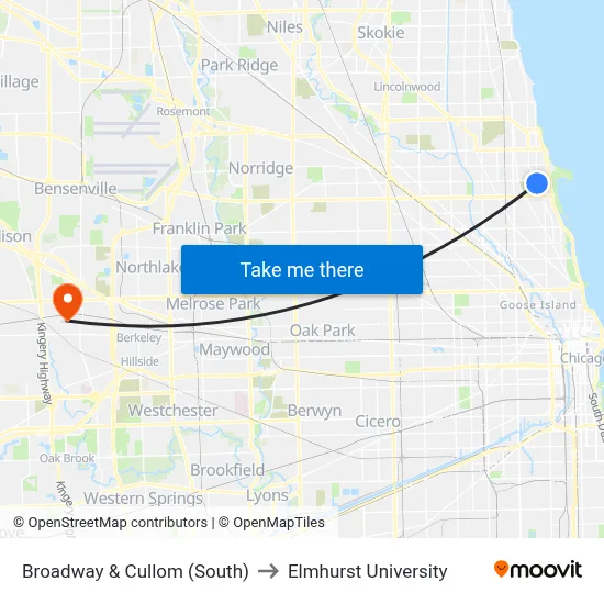Broadway & Cullom (South) to Elmhurst University map