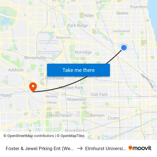 Foster & Jewel Prking Ent (West) to Elmhurst University map