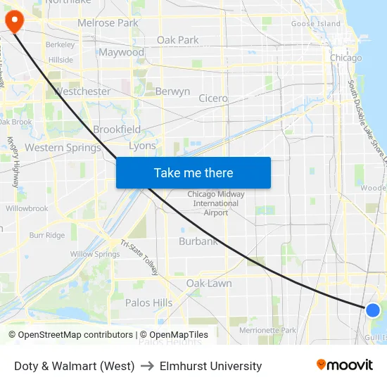 Doty & Walmart (West) to Elmhurst University map