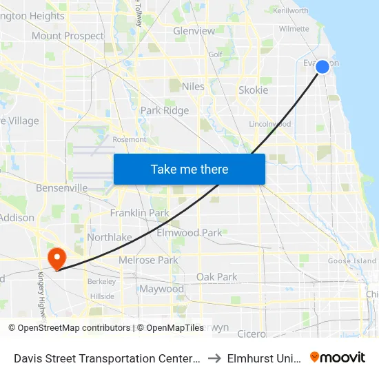 Davis Street Transportation Center - Bus Stop B to Elmhurst University map