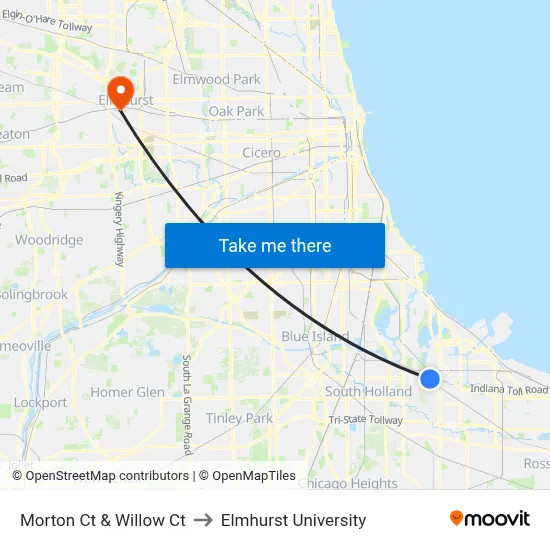 Morton Ct & Willow Ct to Elmhurst University map