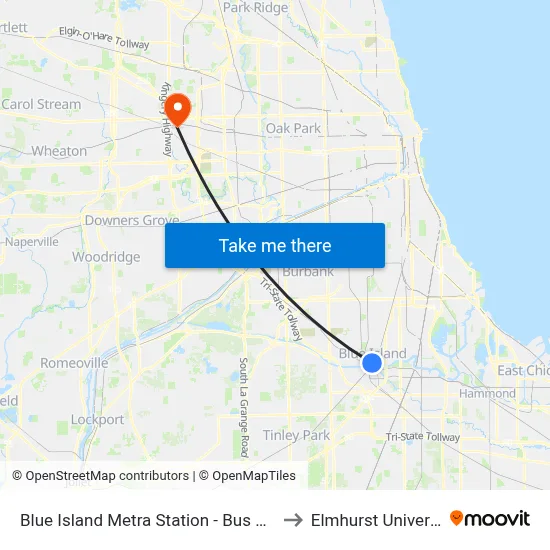 Blue Island Metra Station - Bus Stop E to Elmhurst University map