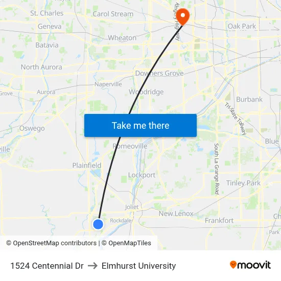 1524 Centennial Dr to Elmhurst University map