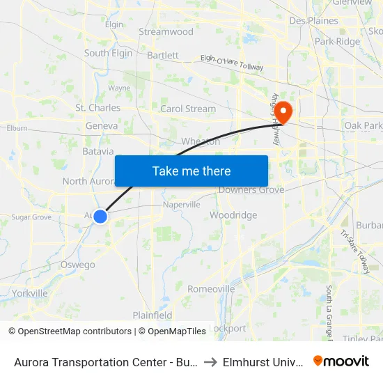 Aurora Transportation Center - Bus Stop A to Elmhurst University map